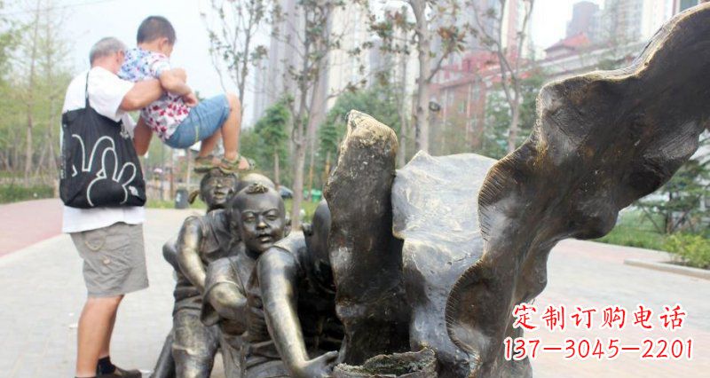 山东拔萝卜的儿童小区景观铜雕
