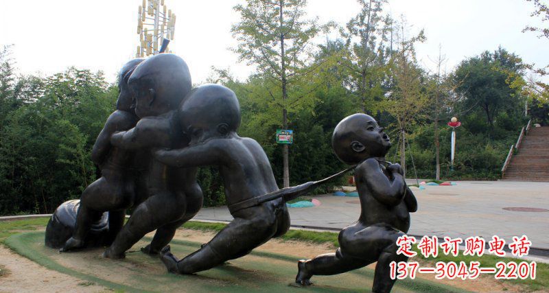 山东拔萝卜的小孩街边景观铜雕