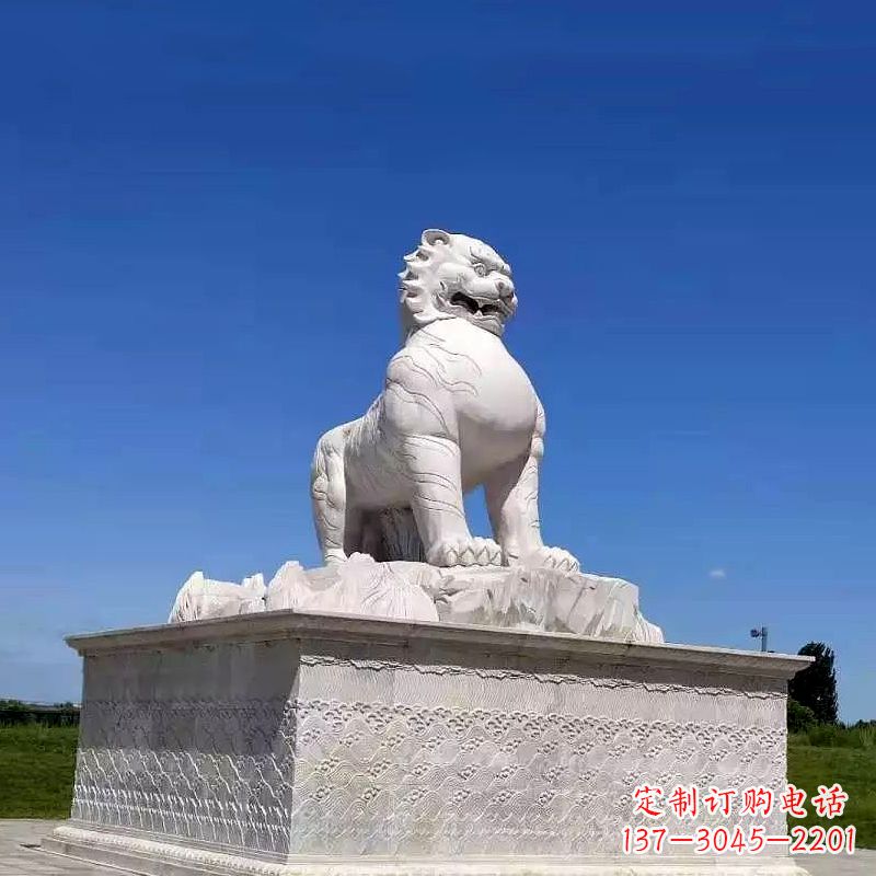 山东白虎汉白玉石雕-公园广场中国传统文化上古神兽雕塑摆件