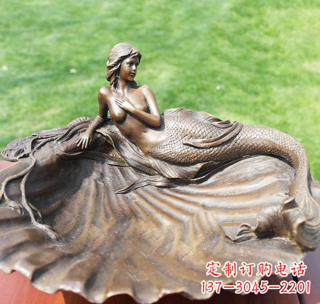 山东贝壳上的美人鱼园林景观铜雕