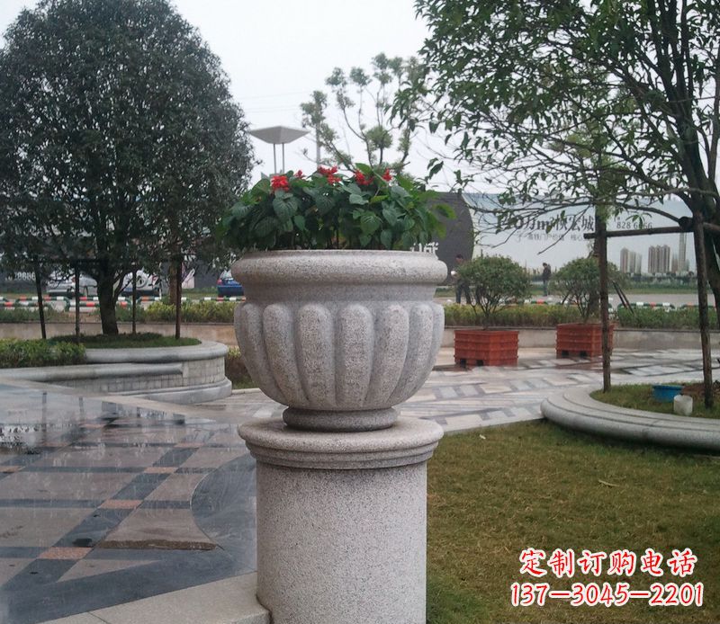 山东别墅景观大理石花盆石雕 (2)