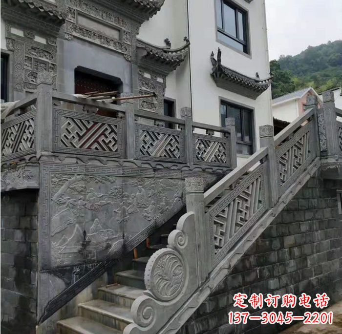 山东别墅景观仿古石雕栏板_2