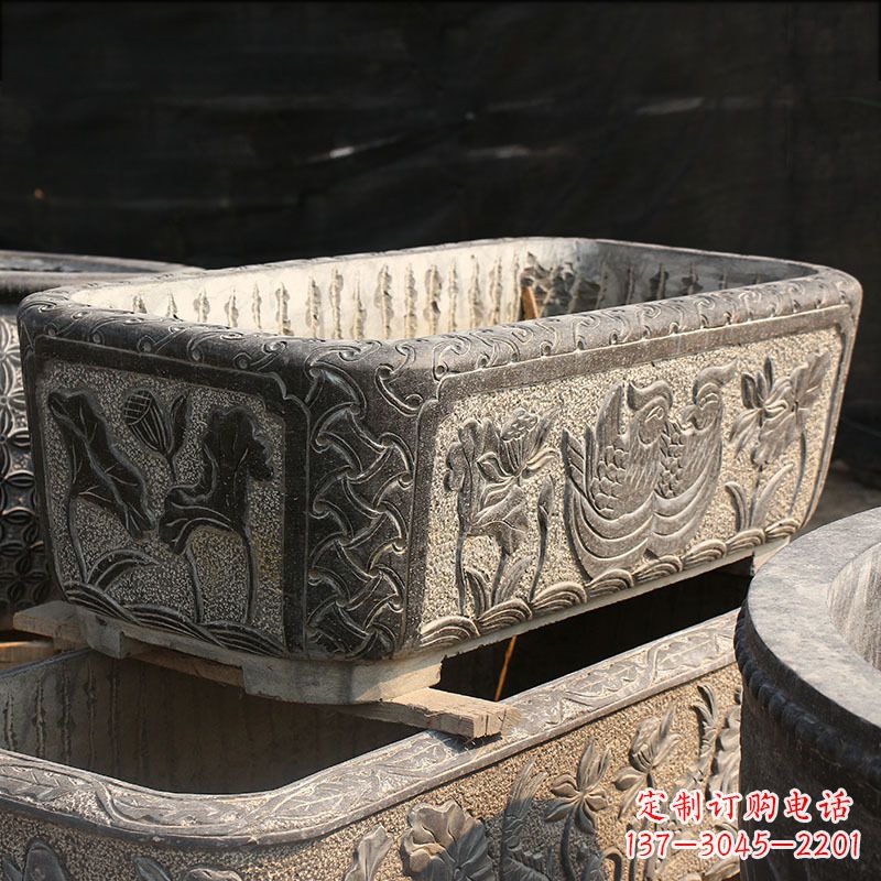 山东别墅石雕槽水缸