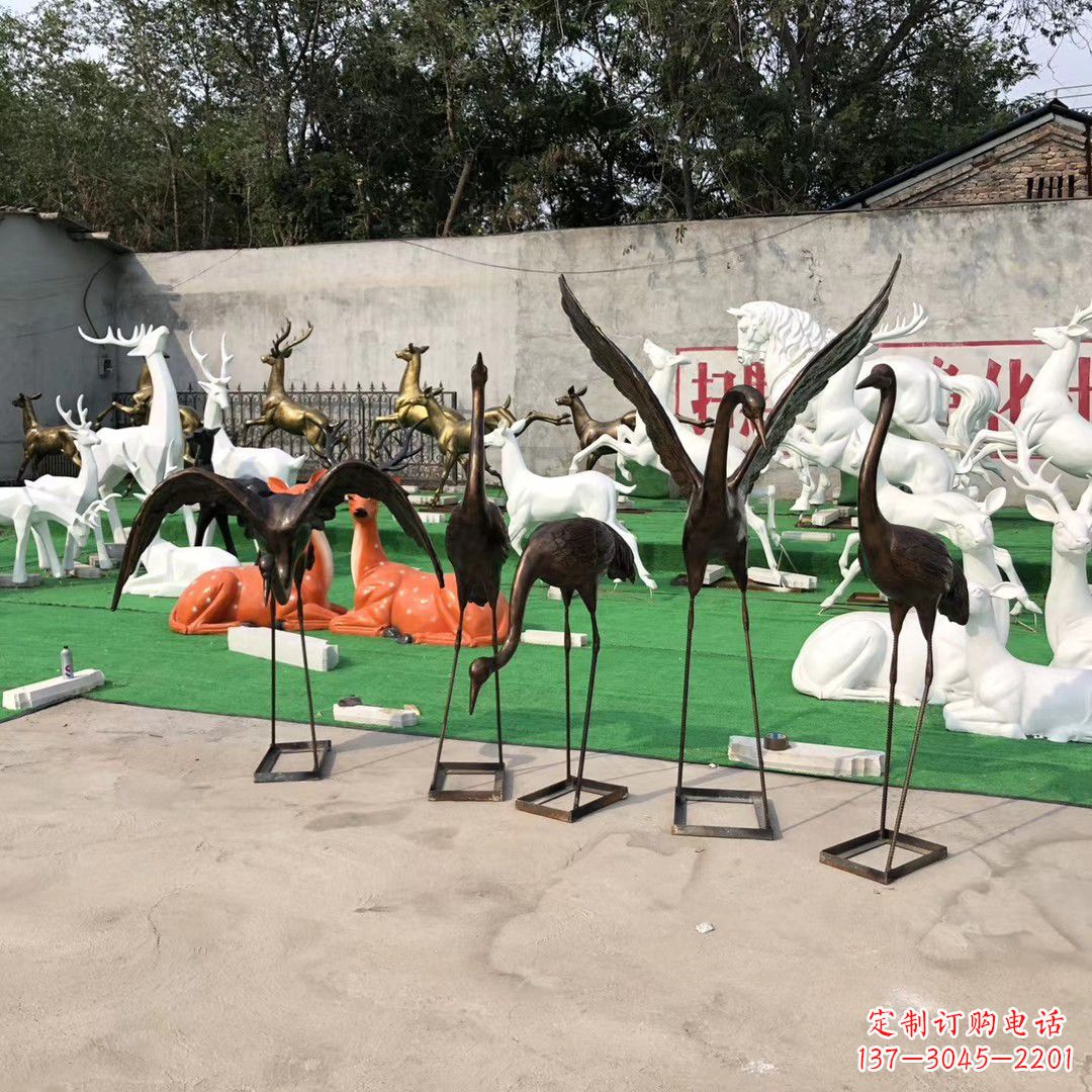 山东玻璃钢仿铜雕塑仙鹤
