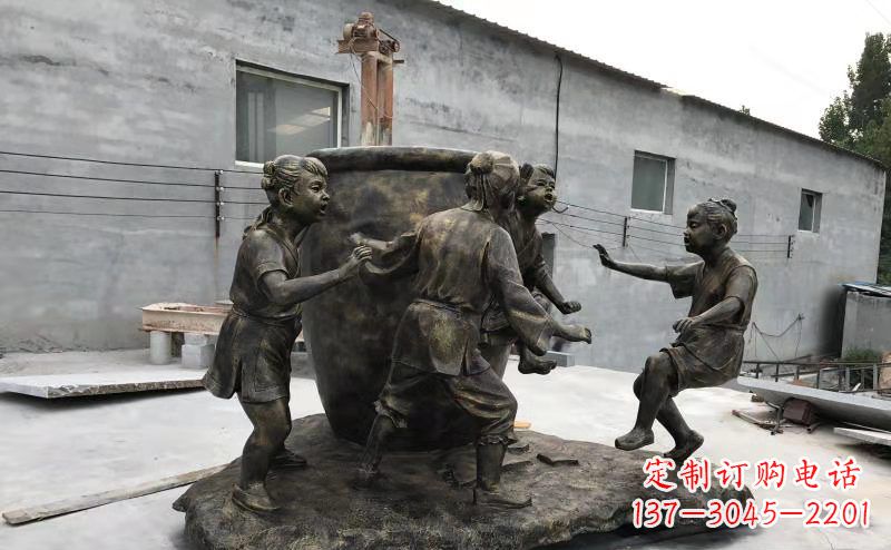 山东玻璃钢仿铜古代寓言故事司马光砸缸雕塑