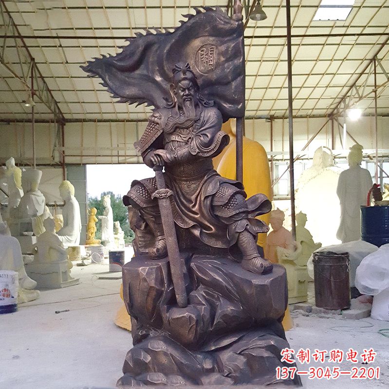 山东玻璃钢仿铜关公雕塑