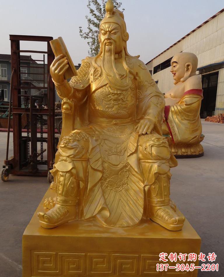 山东玻璃钢仿铜关公读春秋