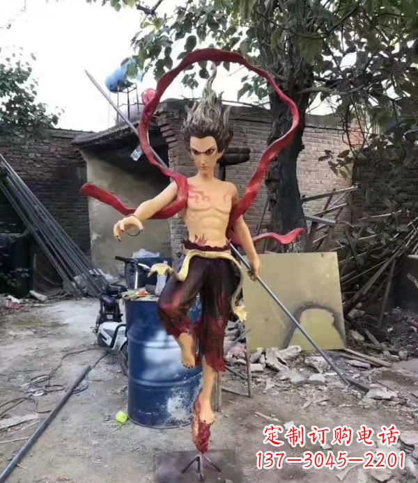 山东仿真玻璃钢哪吒雕塑精美绝伦
