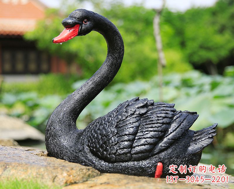 山东玻璃钢黑色天鹅雕塑-公园园林动物摆件