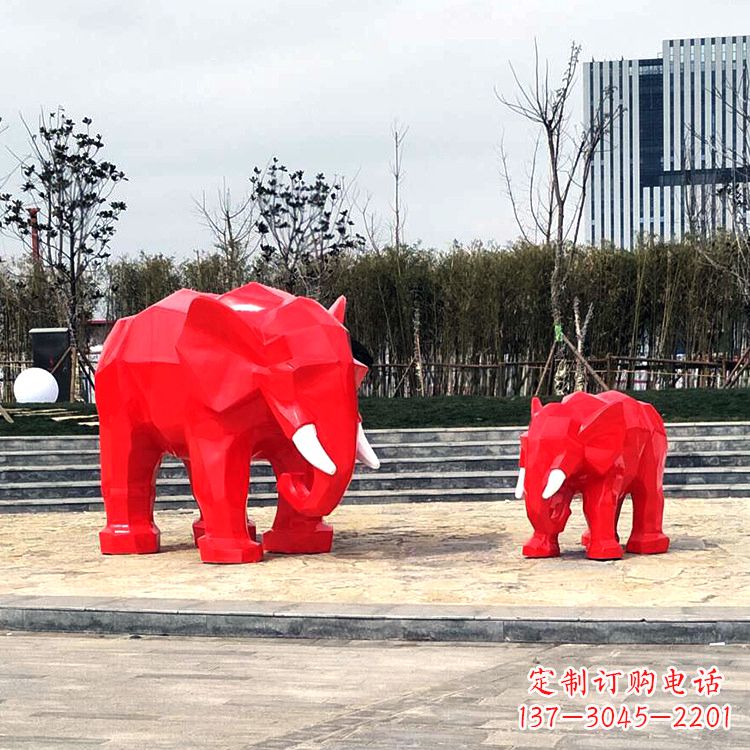 山东玻璃钢喷水大象头雕塑-园林广场块面大象雕塑摆件