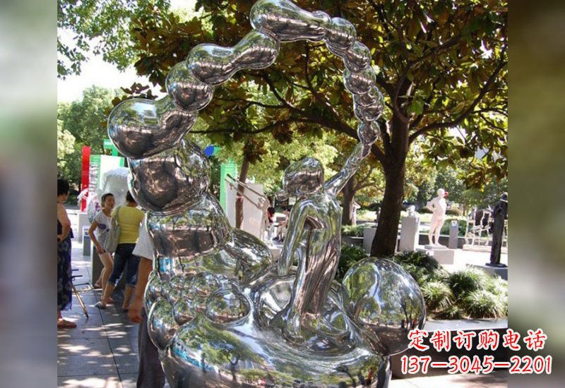 山东不锈钢抽象吹泡泡的儿童雕塑