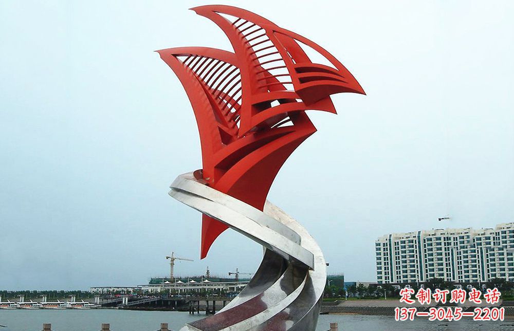 山东海洋之舟——不锈钢抽象帆船海边景观雕塑