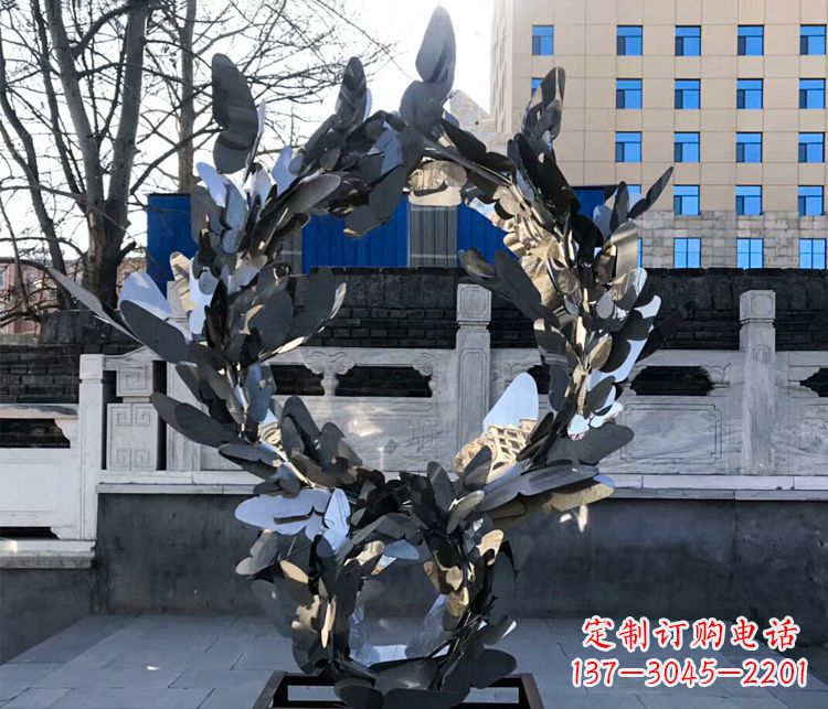山东不锈钢抽象蝴蝶花环景观雕塑