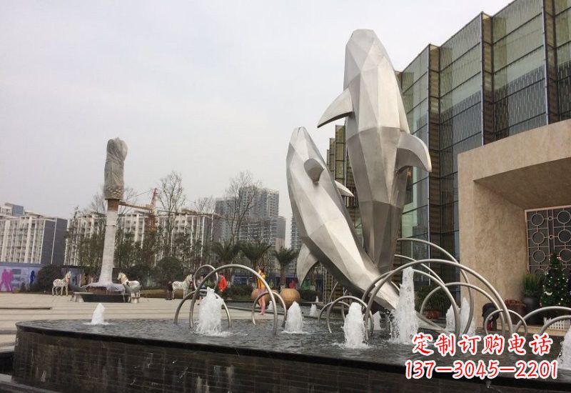 山东不锈钢抽象块面海豚雕塑