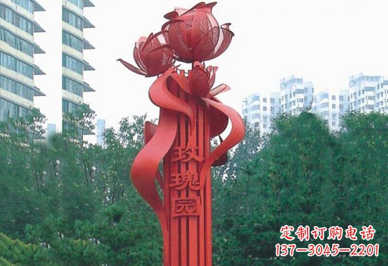山东不锈钢玫瑰雕塑精美而优雅