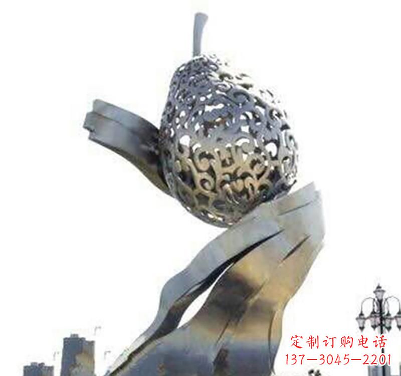 山东不锈钢抽象水果梨雕塑