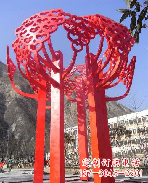 山东不锈钢抽象心形树叶大树雕塑