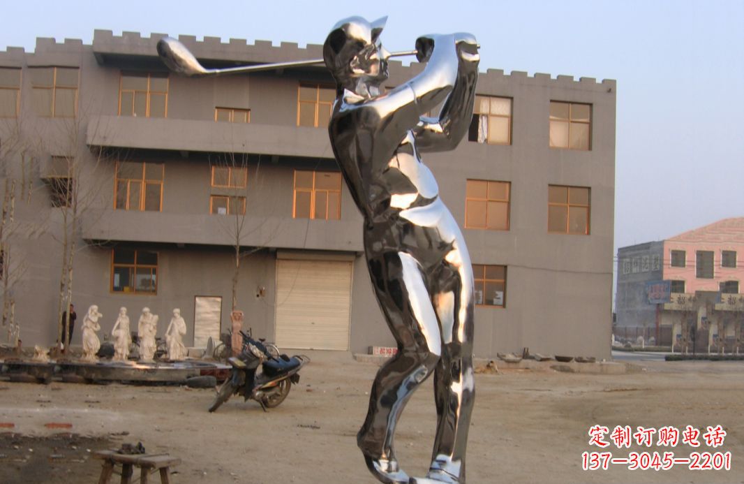 山东不锈钢打高尔夫球广场雕塑