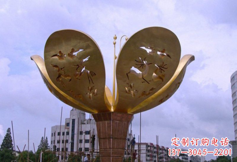 山东大型不锈钢紫荆花雕塑