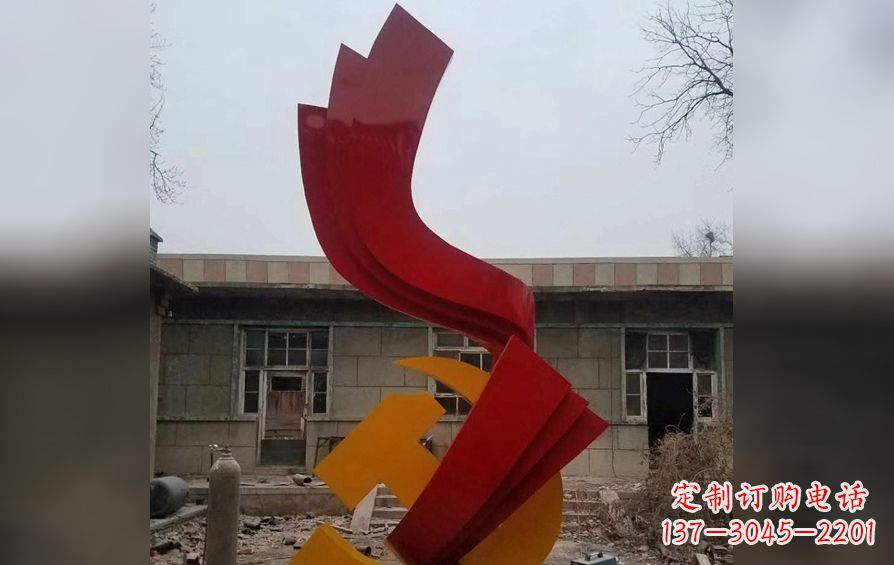 山东不锈钢党徽红绸雕塑