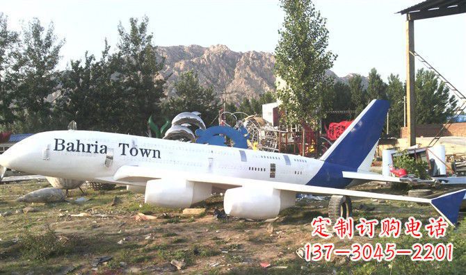 山东静静躺在大地上的不锈钢飞机雕塑