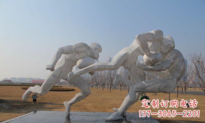 山东不锈钢橄榄球运动抽象人物雕塑