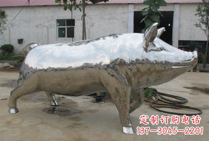 山东不锈钢公园动物猪雕塑