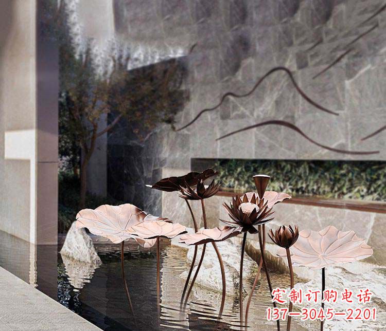 山东不锈钢古铜色荷花雕塑