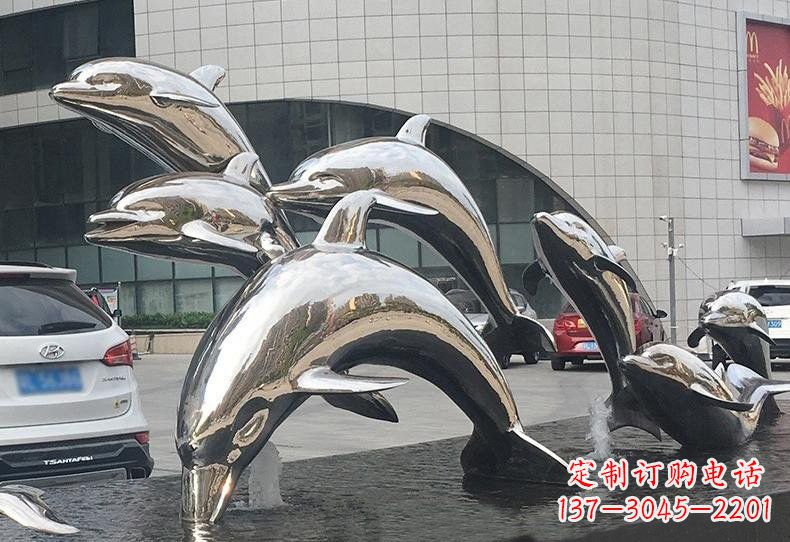 山东不锈钢广场镜面海豚雕塑