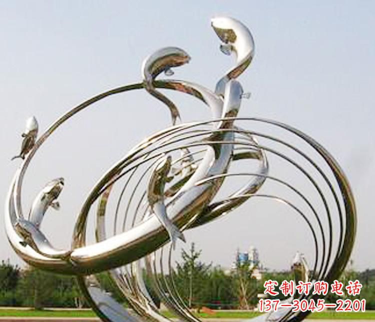 山东不锈钢海豚雕塑12