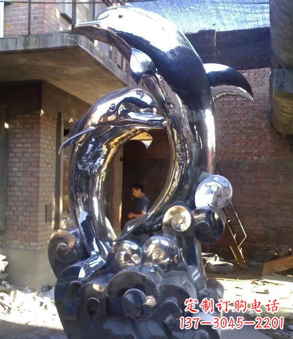 山东不锈钢海豚动物雕塑 (3)