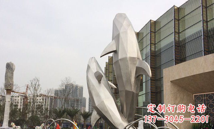 山东不锈钢海豚喷泉雕塑 (2)