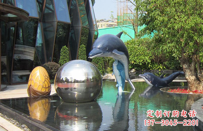 山东不锈钢海豚景观雕塑创造精美绝伦的企业公园