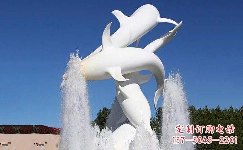 山东不锈钢海豚喷泉雕塑 (3)