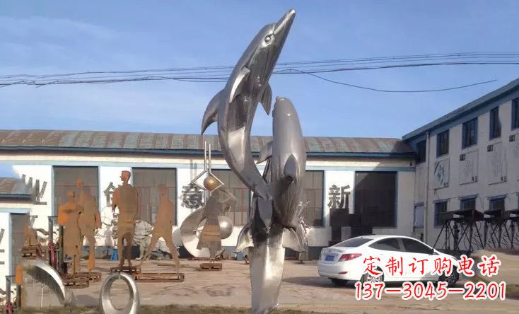山东不锈钢海豚嬉戏雕塑 (2)