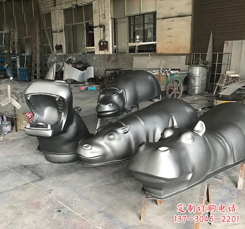 山东静态之美22英寸不锈钢河马雕塑