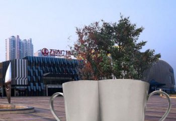 山东不锈钢广场水杯花盆雕塑 (2)