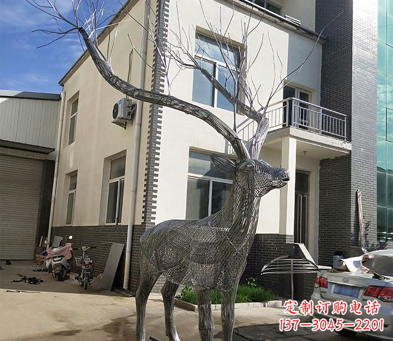 山东不锈钢景观梅花鹿雕塑美丽的艺术精品