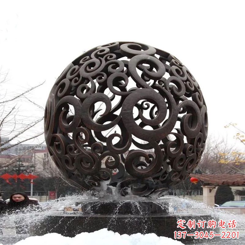 山东不锈钢镂空球水景喷泉景观雕塑