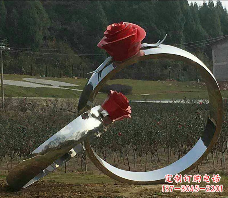 山东不锈钢玫瑰雕塑精美的艺术珍品