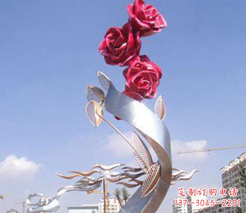 山东不锈钢玫瑰雕塑精美的艺术品