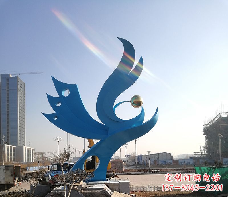 山东不锈钢喷漆凤凰雕塑 (2)