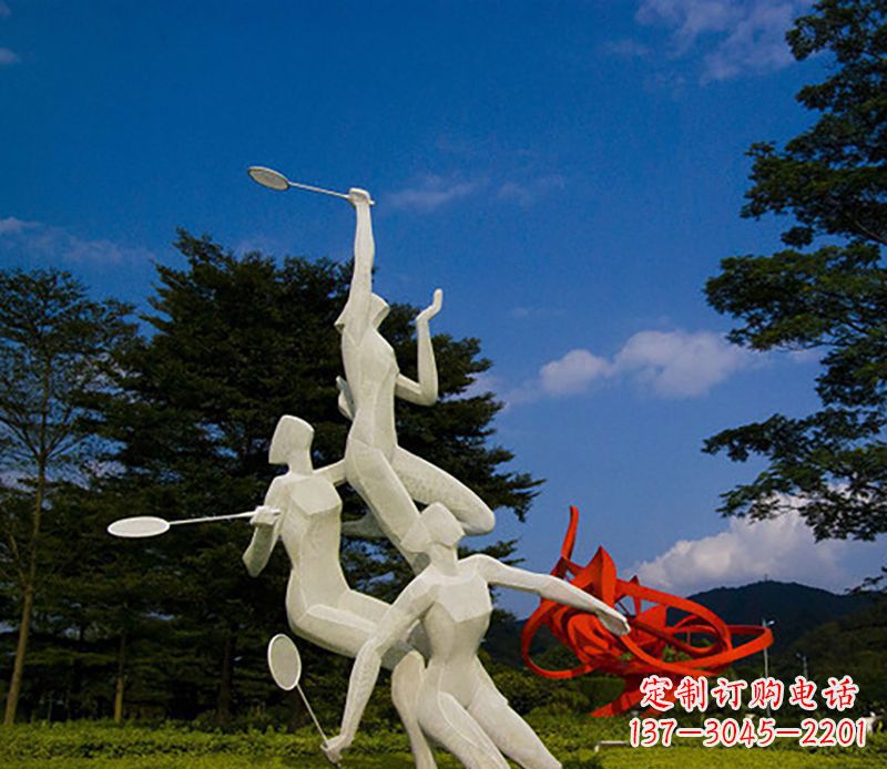 山东不锈钢人物打羽毛球雕塑