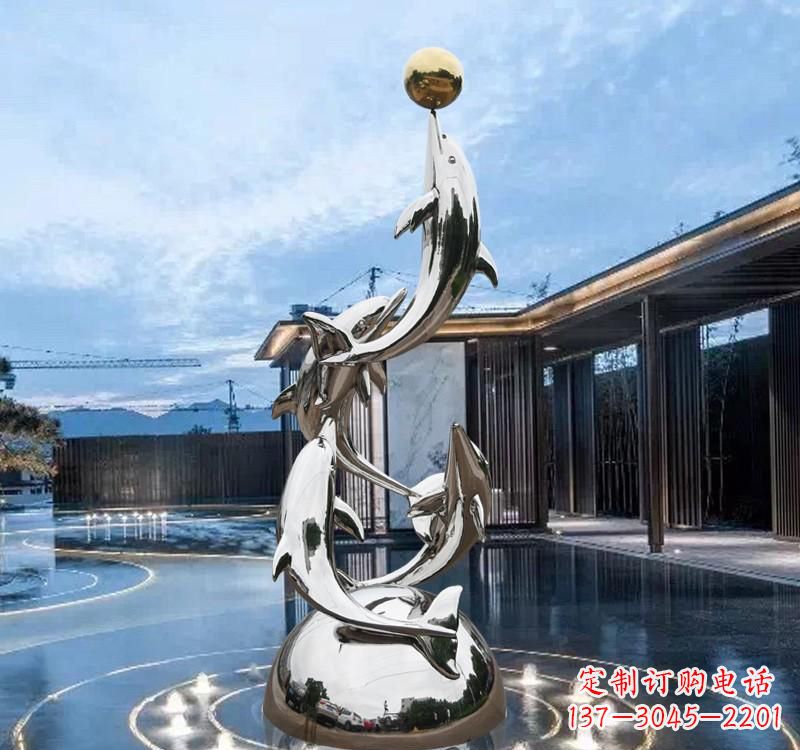 山东海豚的优雅身姿——不锈钢水景雕塑