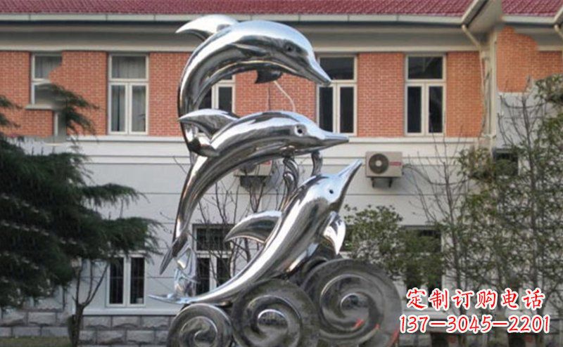 山东不锈钢跳跃海豚雕塑 (2)