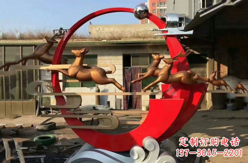 山东不锈钢制作的梅花鹿雕塑