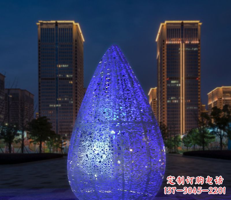 山东不锈钢小区照明美轮美奂的水滴雕塑