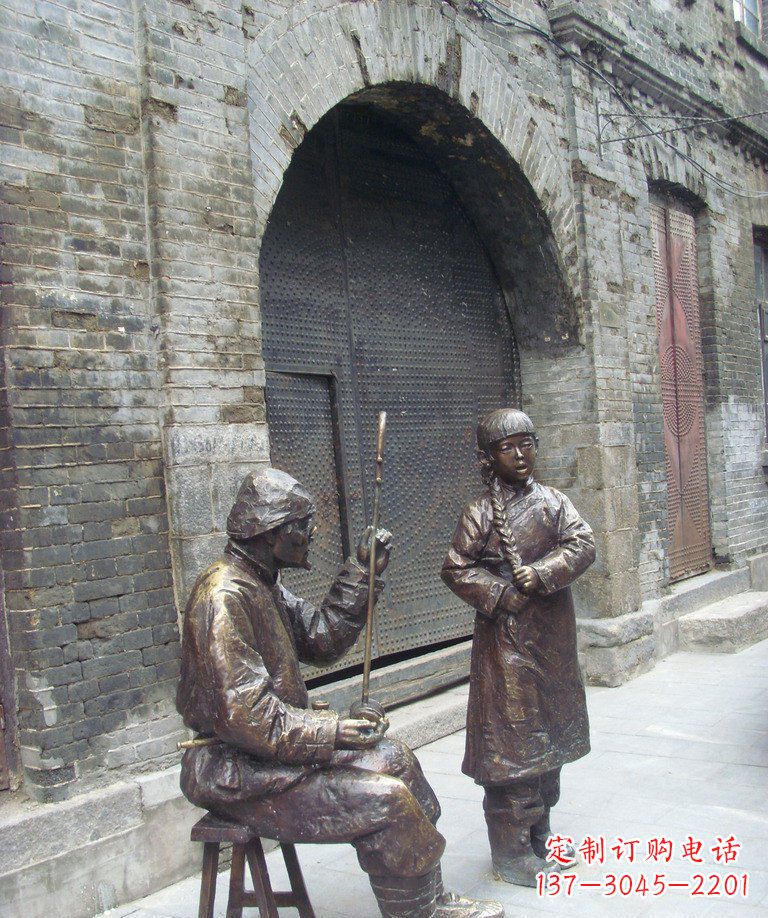 山东步行街拉二胡唱戏人物铜雕