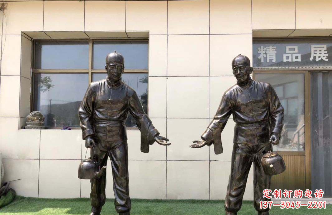 山东茶馆民俗店小二铜雕