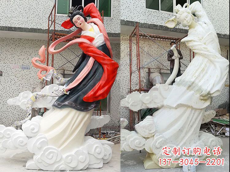 山东嫦娥玻璃钢雕塑-玻璃钢彩绘神话人物雕像
